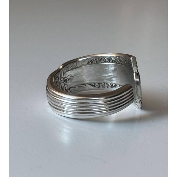 Handmade Antique Silver Plated Spoon Ring: Rogers Bros Filigree pattern - Picture 5 of 9